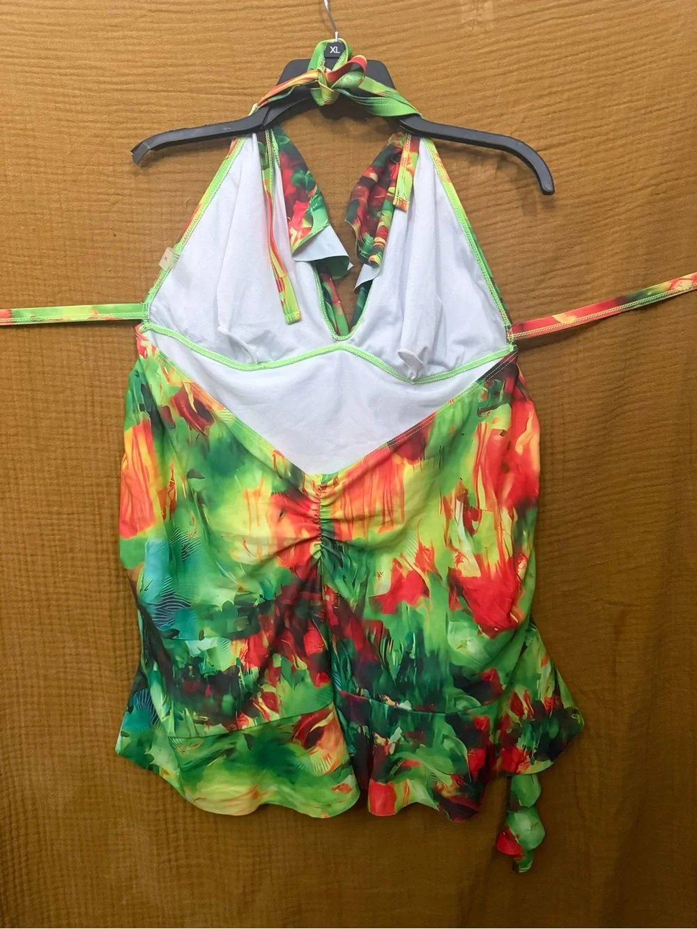 SHEIN Green Red Yellow Floral Ruffle Bikini Set